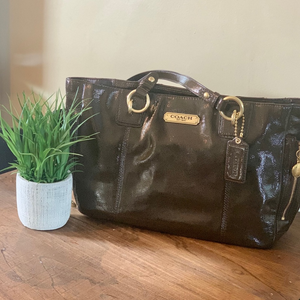 Dark brown leather Coach shoulder bag